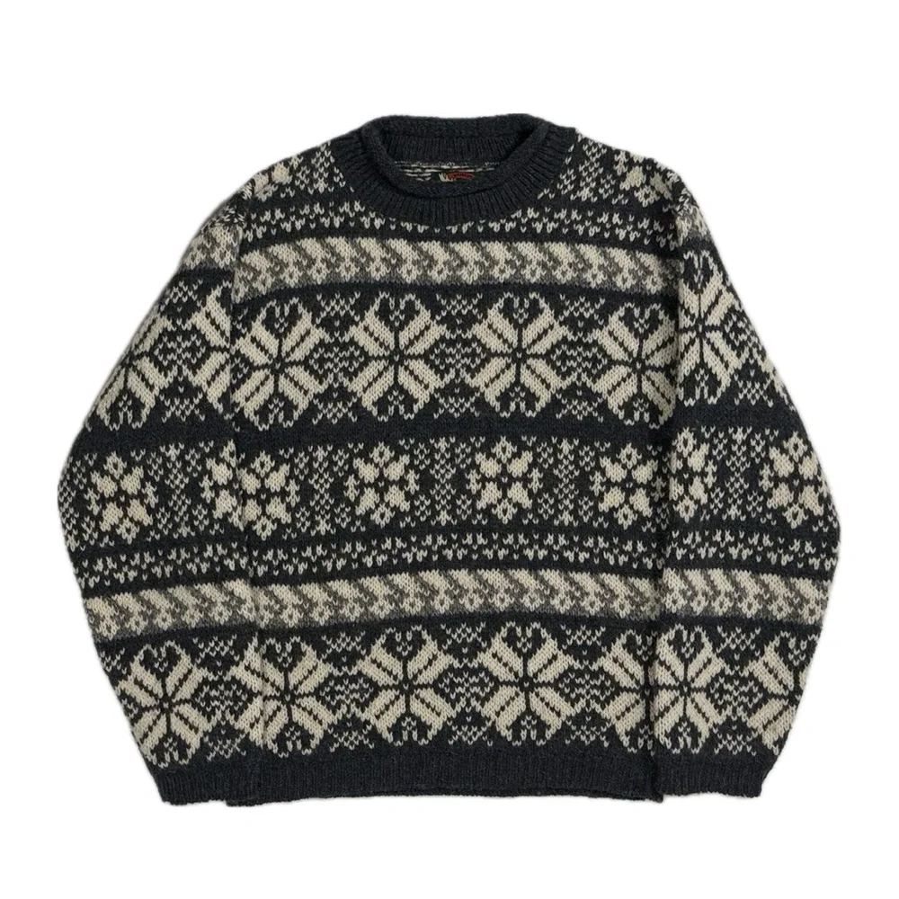 Vintage Alps USA Made wool black cream fair isle crewneck sweater women's small